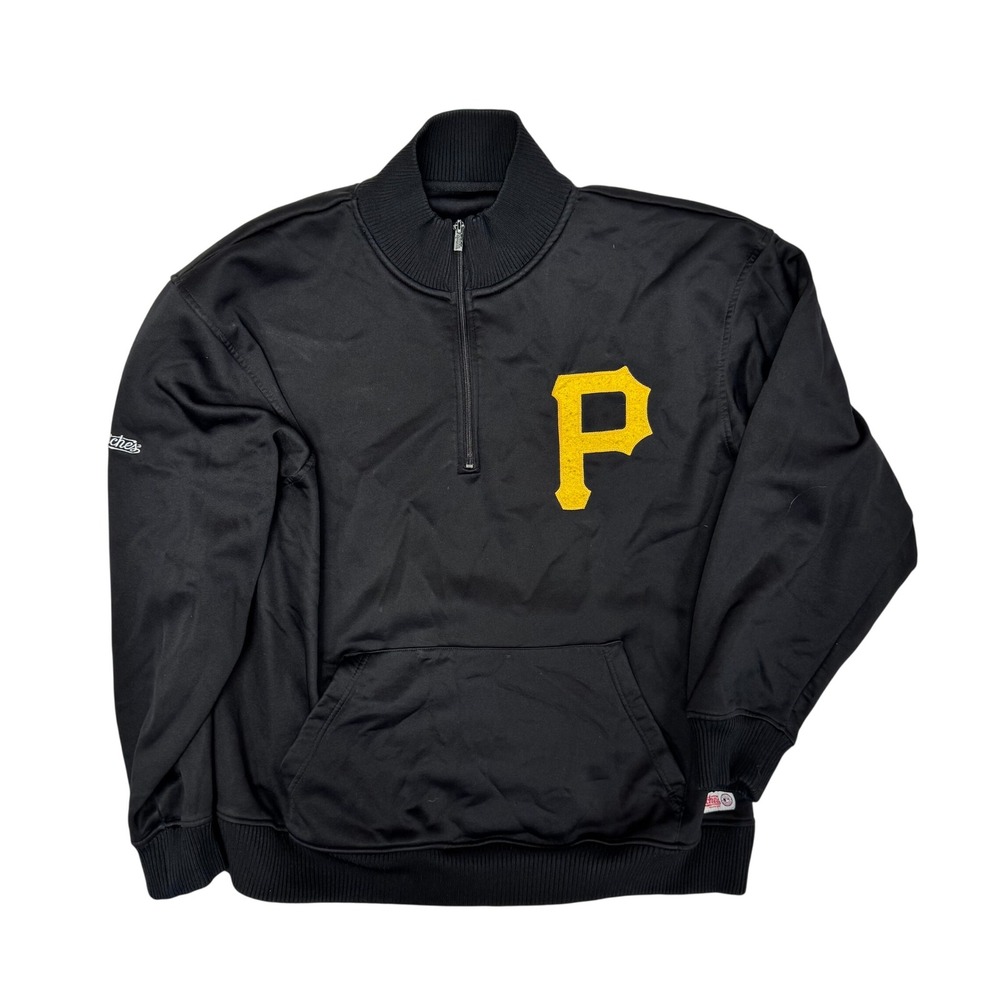 Stitches Pittsburgh Pirates Black Quarter Zip Pullover Sweatshirt MLB P Logo
